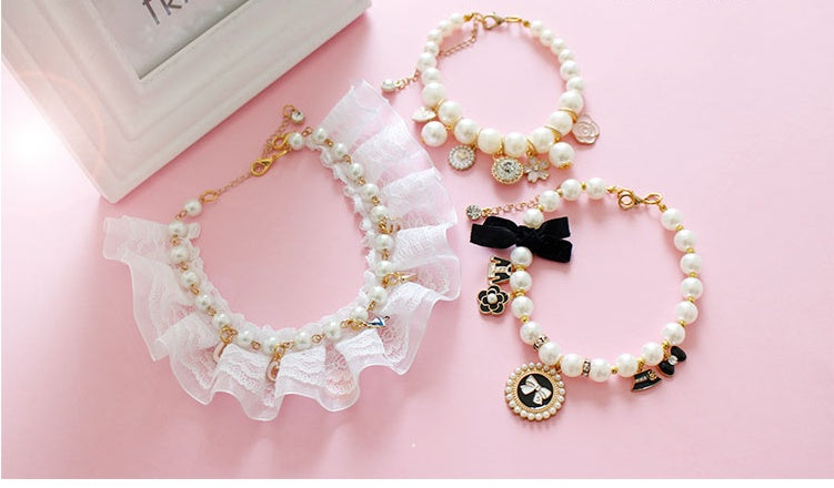HKM-337555 Elegant Pearl Necklace for Pets - Adjustable Sizes XS to L