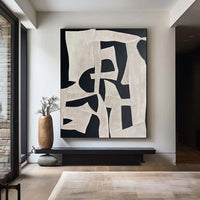 HKM-337619 Handmade Oil Painting on Canvas - Modern Abstract Black and White Texture Art for Home Decor, Unstretched & Frameless
