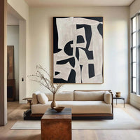 HKM-337619 Handmade Oil Painting on Canvas - Modern Abstract Black and White Texture Art for Home Decor, Unstretched & Frameless