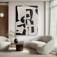 HKM-337619 Handmade Oil Painting on Canvas - Modern Abstract Black and White Texture Art for Home Decor, Unstretched & Frameless