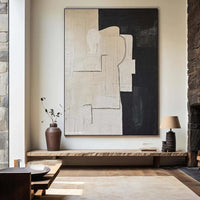 HKM-337619 Handmade Oil Painting on Canvas - Modern Abstract Black and White Texture Art for Home Decor, Unstretched & Frameless