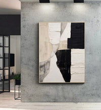 HKM-337619 Handmade Oil Painting on Canvas - Modern Abstract Black and White Texture Art for Home Decor, Unstretched & Frameless