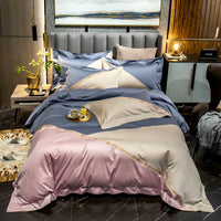 HKM-337683 Cotton Duvet Cover Set with Contrasting Color Stitching for Double Bed - 4 Pieces