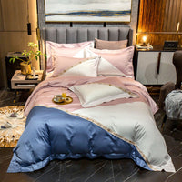 HKM-337683 Cotton Duvet Cover Set with Contrasting Color Stitching for Double Bed - 4 Pieces