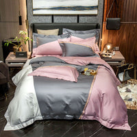 HKM-337683 Cotton Duvet Cover Set with Contrasting Color Stitching for Double Bed - 4 Pieces