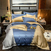 HKM-337683 Cotton Duvet Cover Set with Contrasting Color Stitching for Double Bed - 4 Pieces