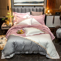 HKM-337683 Cotton Duvet Cover Set with Contrasting Color Stitching for Double Bed - 4 Pieces