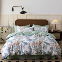 HKM-337683 Pastoral Style Double-Strand Long-Staple Cotton Printed Quilt Cover Set with Duvet Cover and Pillowcases