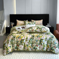 HKM-337683 Pastoral Style Double-Strand Long-Staple Cotton Printed Quilt Cover Set with Duvet Cover and Pillowcases