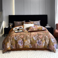 HKM-337683 Pastoral Style Double-Strand Long-Staple Cotton Printed Quilt Cover Set with Duvet Cover and Pillowcases
