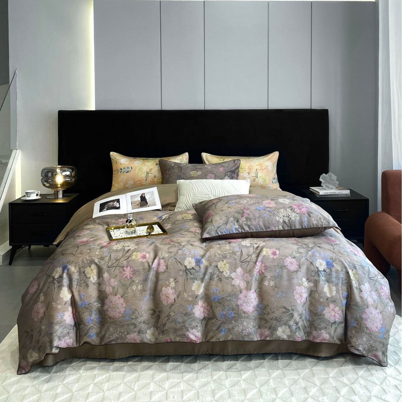HKM-337683 Pastoral Style Double-Strand Long-Staple Cotton Printed Quilt Cover Set with Duvet Cover and Pillowcases