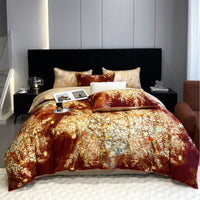 HKM-337683 Pastoral Style Double-Strand Long-Staple Cotton Printed Quilt Cover Set with Duvet Cover and Pillowcases