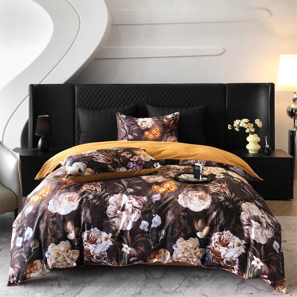 HKM-337683 Pastoral Style Double-Strand Long-Staple Cotton Printed Quilt Cover Set with Duvet Cover and Pillowcases