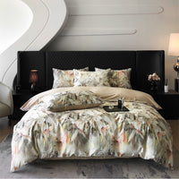 HKM-337683 Pastoral Style Double-Strand Long-Staple Cotton Printed Quilt Cover Set with Duvet Cover and Pillowcases