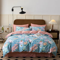 HKM-337683 Pastoral Style Double-Strand Long-Staple Cotton Printed Quilt Cover Set with Duvet Cover and Pillowcases