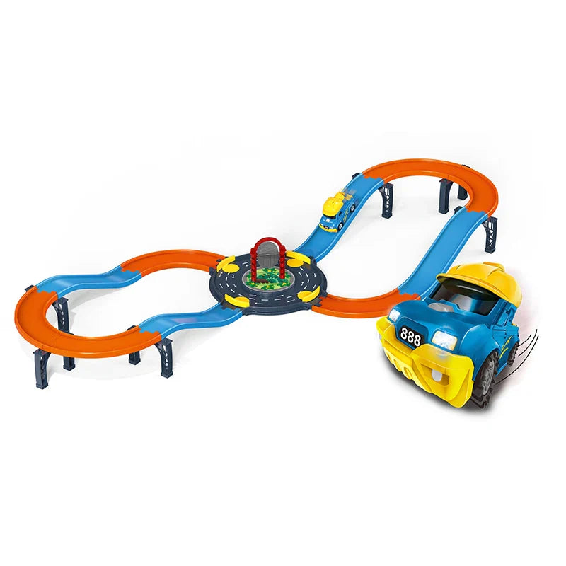 HKM-337939 Electric Speed Racing Track Car Set with Lights and Music for Kids - DIY Assembly Railway Toy