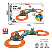 HKM-337939 Electric Speed Racing Track Car Set with Lights and Music for Kids - DIY Assembly Railway Toy