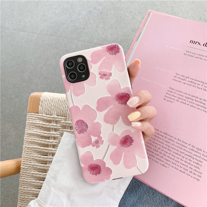 HKM-337939 Flower-Themed Soft Rubber Phone Case for Apple Devices - All-Inclusive Design with Lanyard Hole