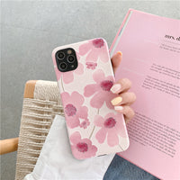 HKM-337939 Flower-Themed Soft Rubber Phone Case for Apple Devices - All-Inclusive Design with Lanyard Hole