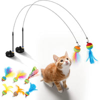 HKM-338131 Feather Bell Rainbow Cat Toy with Removable Replacement Heads and Suction Cup