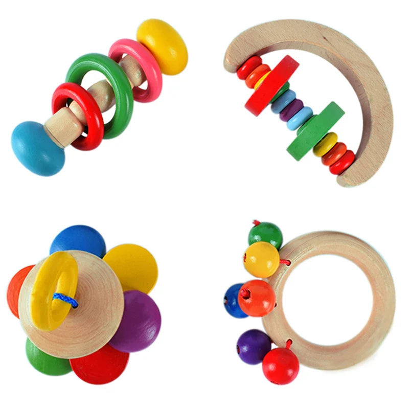 HKM-338259 Montessori Grasping Rattle Toy for Infants - 4 Styles Wooden Music Bed Bell