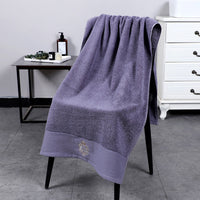 HKM-338259 Thickened Lint-Free Cotton Bib Towel - Soft, Durable & Exquisite Edging - Available in White, Yellow, Blue, Grey (70x140 cm)