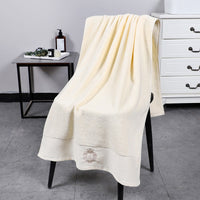 HKM-338259 Thickened Lint-Free Cotton Bib Towel - Soft, Durable & Exquisite Edging - Available in White, Yellow, Blue, Grey (70x140 cm)