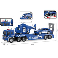 HKM-338323 3 in 1 Friction Toy Vehicle Set - Helicopter, Police Car, and Truck Trailer for Kids aged 2 to 14 Years