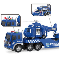 HKM-338323 3 in 1 Friction Toy Vehicle Set - Helicopter, Police Car, and Truck Trailer for Kids aged 2 to 14 Years