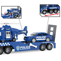 HKM-338323 3 in 1 Friction Toy Vehicle Set - Helicopter, Police Car, and Truck Trailer for Kids aged 2 to 14 Years