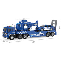 HKM-338323 3 in 1 Friction Toy Vehicle Set - Helicopter, Police Car, and Truck Trailer for Kids aged 2 to 14 Years