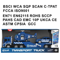 HKM-338323 3 in 1 Friction Toy Vehicle Set - Helicopter, Police Car, and Truck Trailer for Kids aged 2 to 14 Years
