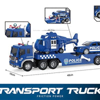 HKM-338323 3 in 1 Friction Toy Vehicle Set - Helicopter, Police Car, and Truck Trailer for Kids aged 2 to 14 Years