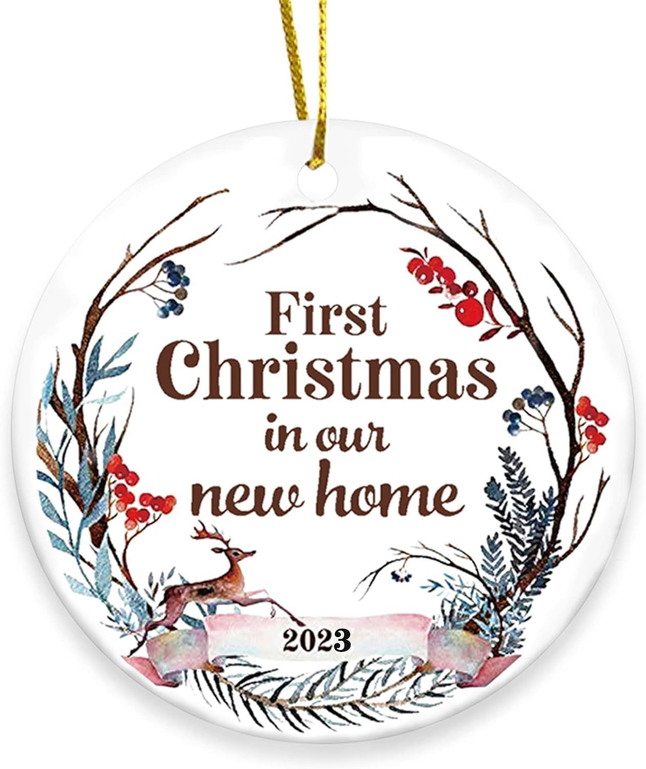 HKM-338451 Christmas Wooden Round Hanging Plaque Decoration - Various Designs for Holiday Parties