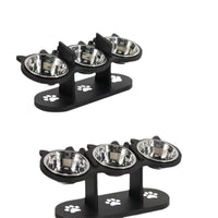 HKM-338707 Adjustable Vertical Pet Feeder with Double Bowls - Black Wooden Dining Table