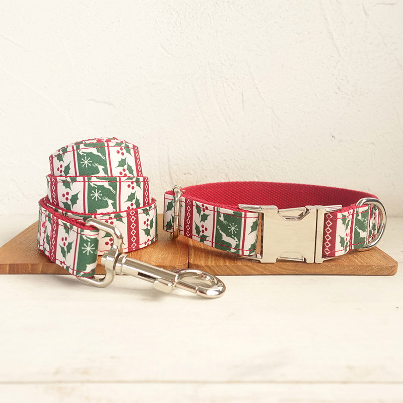 HKM-338835 Christmas Deer Light Gold Soft Collar and Leash Set for Dogs - XS to XL