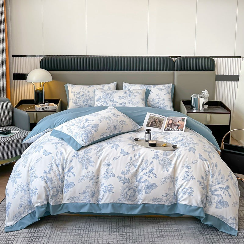 HKM-338835 Light Luxury Four-Piece Cotton Bedding Set with Embroidery and Customized Sizes