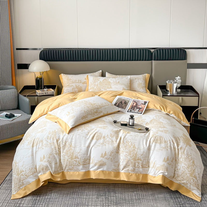 HKM-338835 Light Luxury Four-Piece Cotton Bedding Set with Embroidery and Customized Sizes
