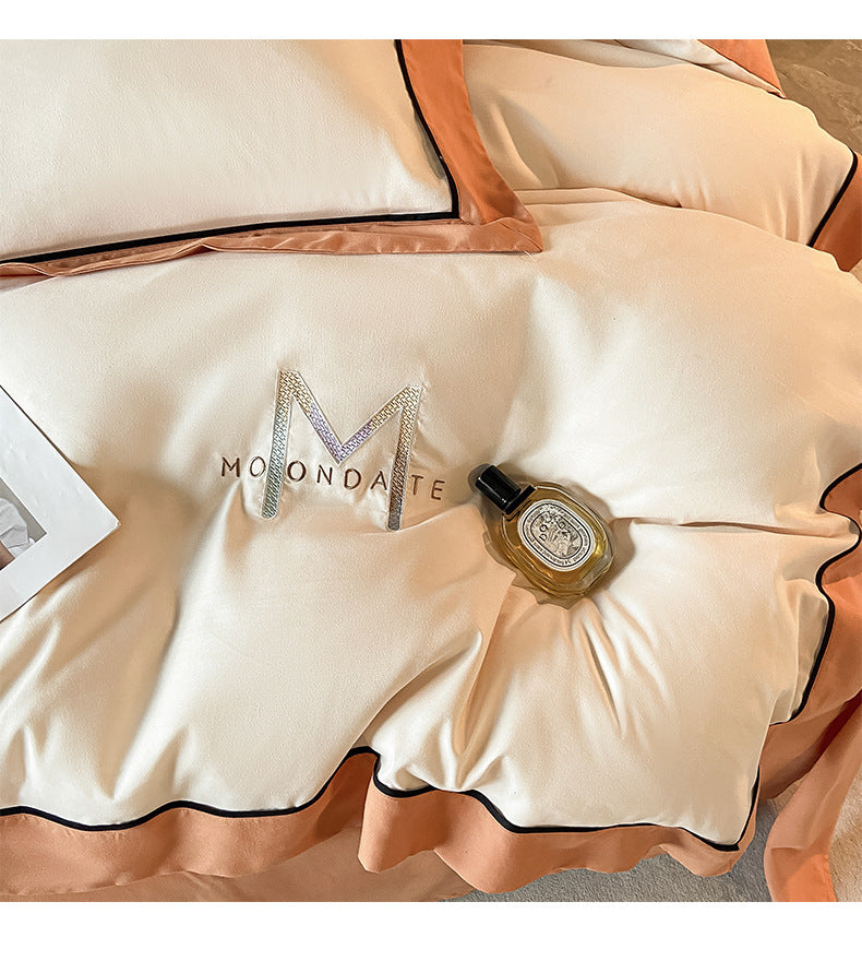 HKM-338835 Light Luxury Four-Piece Cotton Bedding Set with Embroidery and Customized Sizes