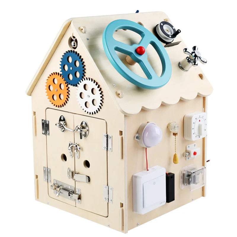 HKM-338835 Montessori Busy House Puzzle: Educational Wooden Toy for Kids Ages 0-14+