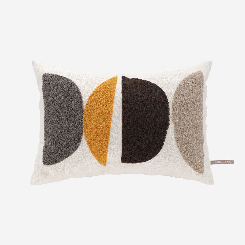 HKM-338963 Geometric Color Block Embroidery Pillow - Modern Minimalist Cushion for Living Room