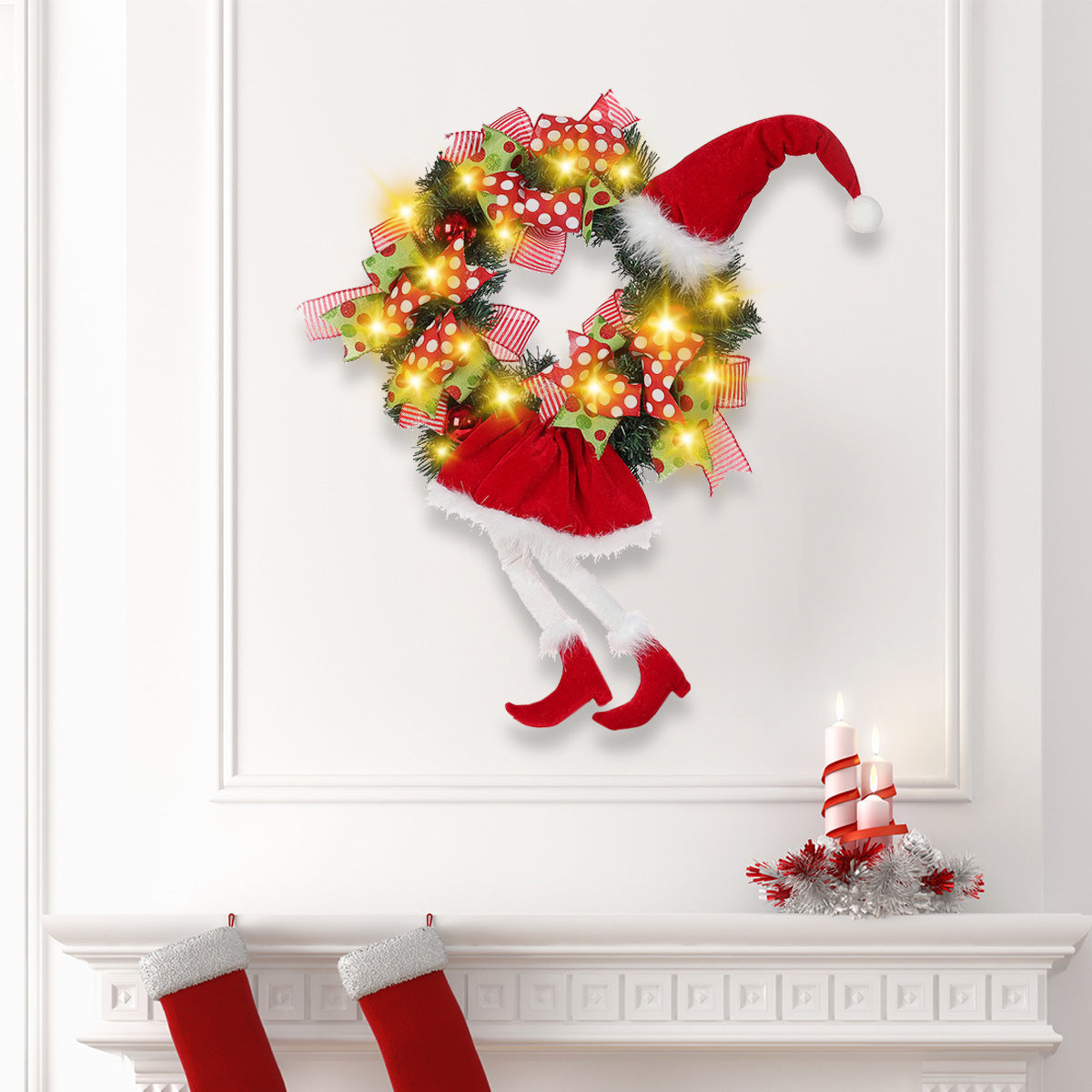 HKM-338963 Long Leg Elf Decorative Garland with Lights for Christmas Tree and Door Hanging