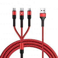 HKM-339027 3-in-1 Nylon Braided Data Cable with TPE Cover and Customizable Colors