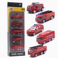 HKM-339091 Diecast Alloy Engineering Truck and Fire Fighting Model Vehicles - 1/64 Scale Miniature Toy Set for Kids