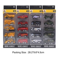 HKM-339091 Diecast Alloy Engineering Truck and Fire Fighting Model Vehicles - 1/64 Scale Miniature Toy Set for Kids