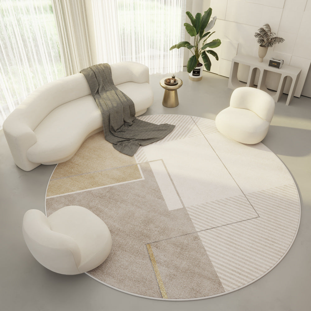 HKM-339219 Round Velvet Carpet - Simple Cream Color Non-Slip Mat for Living Room, Bedroom, and Porch