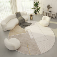 HKM-339219 Round Velvet Carpet - Simple Cream Color Non-Slip Mat for Living Room, Bedroom, and Porch