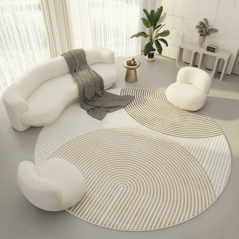 HKM-339219 Round Velvet Carpet - Simple Cream Color Non-Slip Mat for Living Room, Bedroom, and Porch