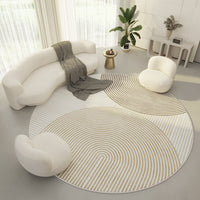 HKM-339219 Round Velvet Carpet - Simple Cream Color Non-Slip Mat for Living Room, Bedroom, and Porch