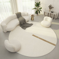 HKM-339219 Round Velvet Carpet - Simple Cream Color Non-Slip Mat for Living Room, Bedroom, and Porch